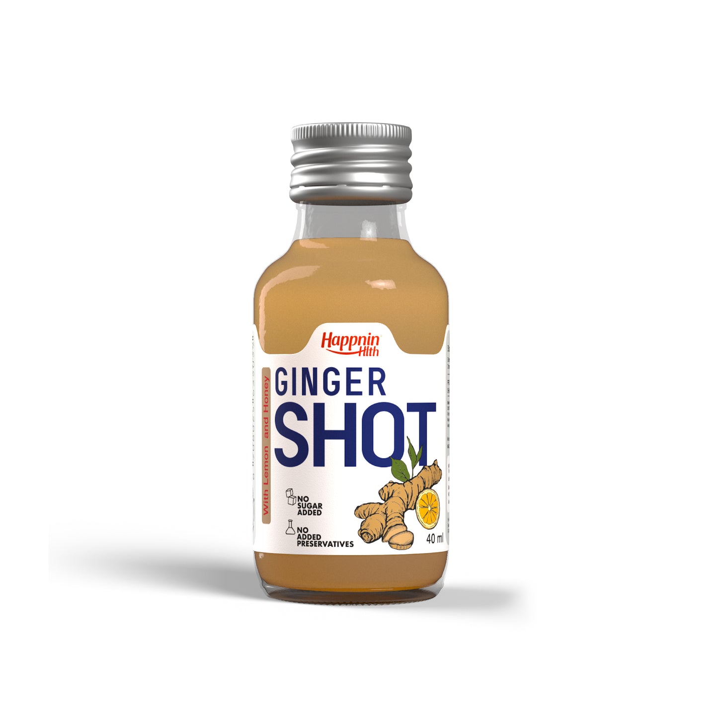 Happnin Hlth Ginger Shot | Cold Pressed Ginger, Honey & Lemon Juice | No Added Sugar, No Preservatives | 40ml Single-Serve Wellness Shot