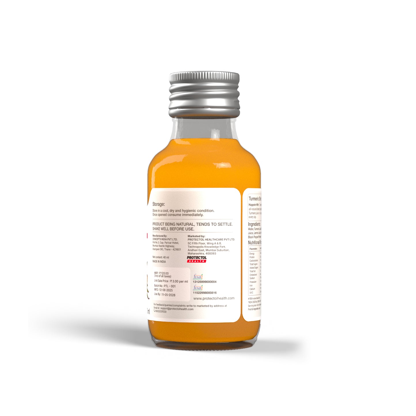Happnin Hlth Turmeric Shot | Cold Pressed Turmeric, Ginger, Honey & Lemon | No Added Sugar, No Preservatives | 40ml Single-Serve Wellness Shot