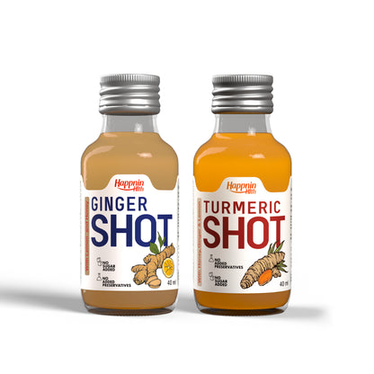 Happnin Hlth Ginger & Turmeric Wellness Shot Combo | Cold Pressed Ginger, Turmeric, Honey & Lemon | No Added Sugar, No Preservatives | 40ml Each | Immunity & Daily Wellness Shots