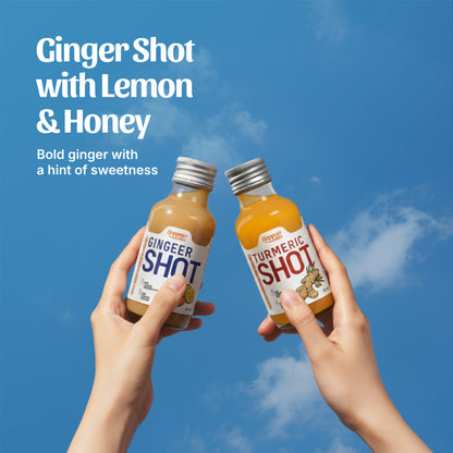 Happnin Hlth Ginger & Turmeric Wellness Shot Combo | Cold Pressed Ginger, Turmeric, Honey & Lemon | No Added Sugar, No Preservatives | 40ml Each | Immunity & Daily Wellness Shots