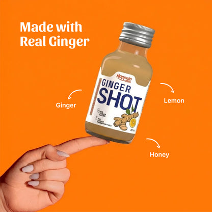 Happnin Hlth Ginger Shot | Cold Pressed Ginger, Honey & Lemon Juice | No Added Sugar, No Preservatives | 40ml Single-Serve Wellness Shot